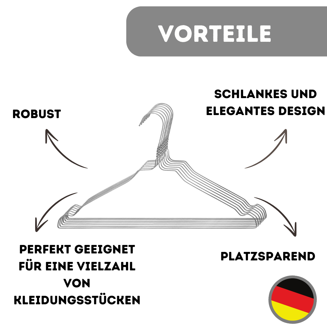 Quality-Collection | Drahtbügel Silber | 20-450 Stück | Drahtbügel | Metall Kleiderbügel | Zink- und Pulverbeschichtung | Platzsparend | 2,3 mm Stärke | Mit Einkerbungen | Für Hausgebrauch, Reinigung & Einzelhandel