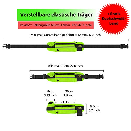 Mesh Gelb-Neon | Lucky Humans Laufgürtel Sport | Joggen & Laufen mit Handy-Tasche | Damen & Herren Bauchtasche mit Flaschen & Handy-Halterung | Trinkgürtel Running & Walking Belt