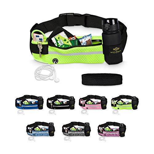 Mesh Gelb-Neon | Lucky Humans Laufgürtel Sport | Joggen & Laufen mit Handy-Tasche | Damen & Herren Bauchtasche mit Flaschen & Handy-Halterung | Trinkgürtel Running & Walking Belt