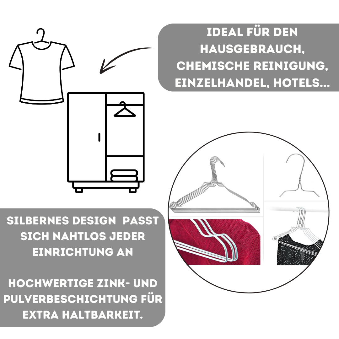 Quality-Collection | Drahtbügel Silber | 20-450 Stück | Drahtbügel | Metall Kleiderbügel | Zink- und Pulverbeschichtung | Platzsparend | 2,3 mm Stärke | Mit Einkerbungen | Für Hausgebrauch, Reinigung & Einzelhandel