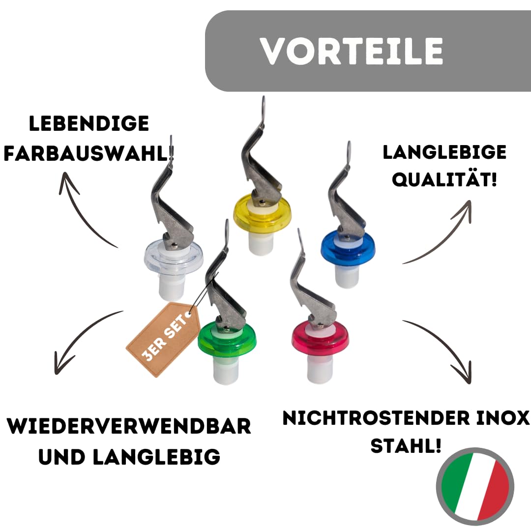 Universal Flaschenverschluss | Verschlüsse für Sekt, Wein, Bier uvm. | Hebelverschluss für dichten Halt | Wiederverwendbar und langlebig | Ideal für Haushalt, Picknicks und Partys | 3er-Set | Bunt