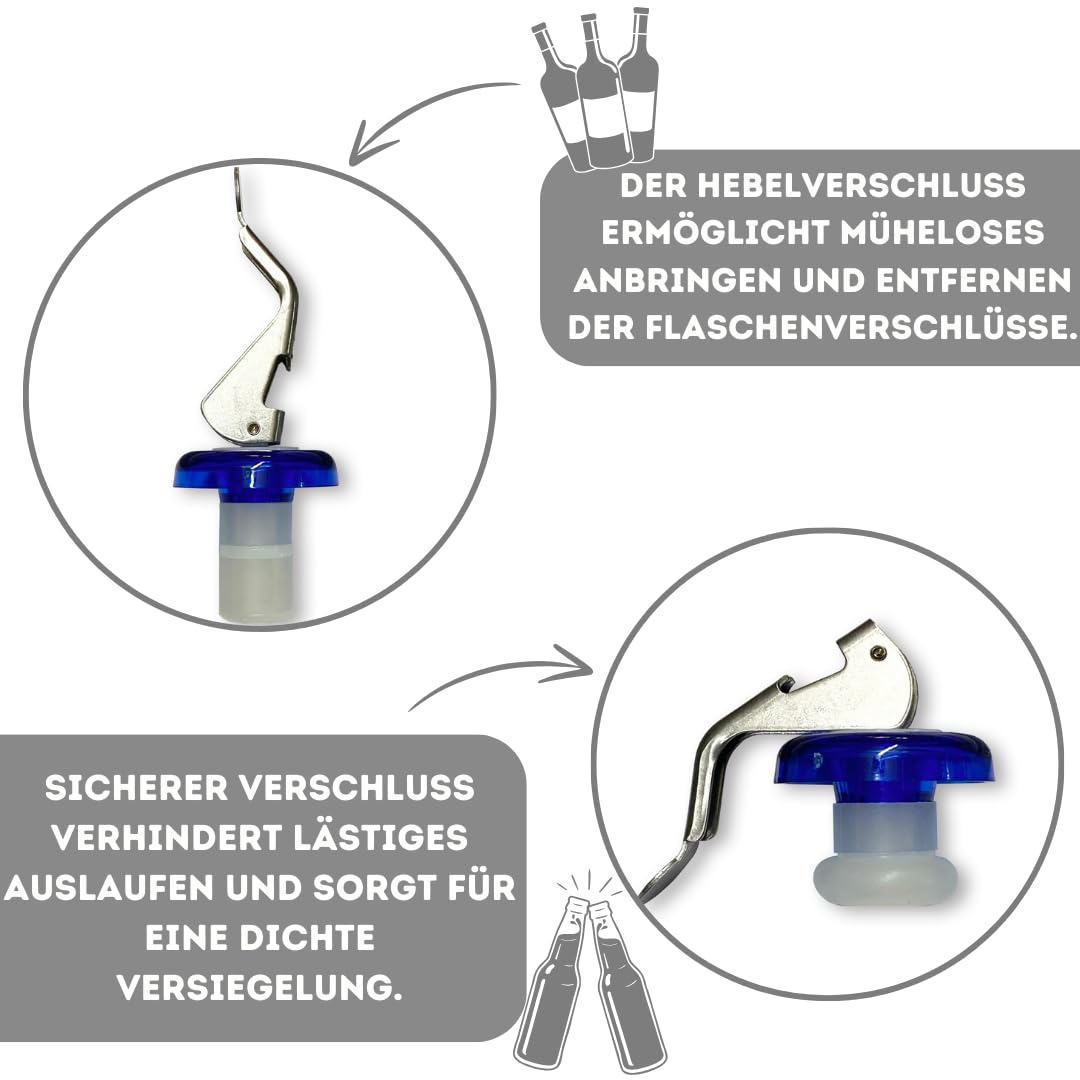 Universal Flaschenverschluss | Verschlüsse für Sekt, Wein, Bier uvm. | Hebelverschluss für dichten Halt | Wiederverwendbar und langlebig | Ideal für Haushalt, Picknicks und Partys | 3er-Set | Bunt