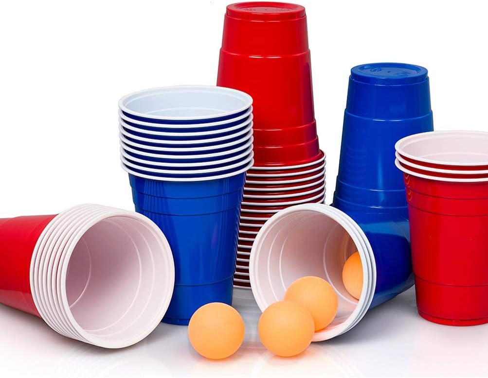 Lucky Humans® Beer Pong Becher Set | 50 Premium Red & Blue Cups (25 rot + 25 blau) | XXL 530 ml | Ideal für Festival, Pool-Party & Bierpong-Tisch | Wiederverwendbare Partybecher | Spülmaschinenfest
