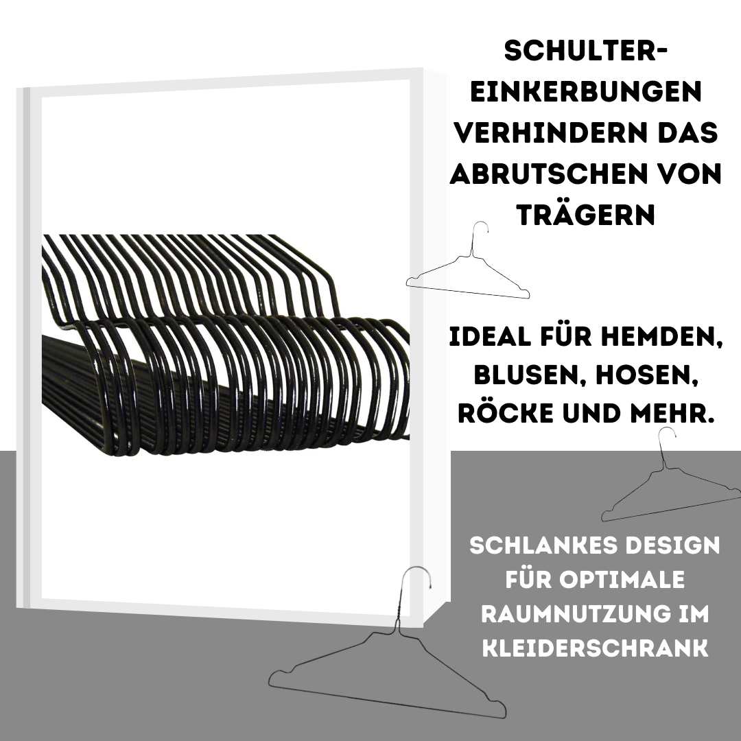 Quality-Collection | Drahtbügel Schwarz | 100-450 Stück | Drahtbügel | Metall Kleiderbügel | Zink- und Pulverbeschichtung | Platzsparend | 2,3 mm Stärke | Mit Einkerbungen | Für Hausgebrauch, Reinigung & Einzelhandel