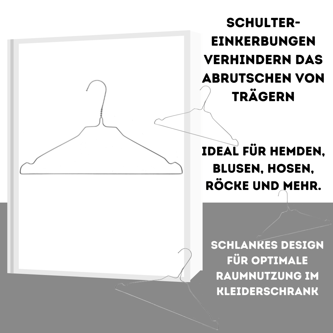 Quality-Collection | Drahtbügel Silber | 20-450 Stück | Drahtbügel | Metall Kleiderbügel | Zink- und Pulverbeschichtung | Platzsparend | 2,3 mm Stärke | Mit Einkerbungen | Für Hausgebrauch, Reinigung & Einzelhandel