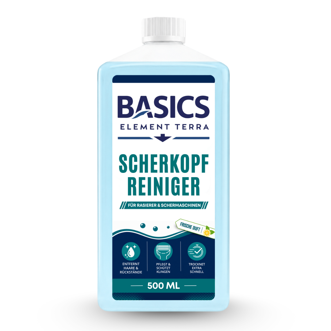 Basics Element Terra Scherkopfreiniger Nachfüllflüssigkeit 750 ml | Alle Rasierer & Braun Clean & Renew kompatibel | Isopropanol-Basis | Zitronenduft | Reinigungsflüssigkeit Made in German