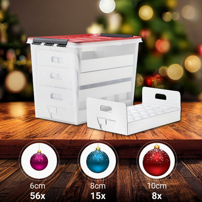 Quality Collection Weihnachtskugeln-Aufbewahrungsbox mit Deckel | 61 Liter | 79 Weihnachtskugeln | Christbaumschmuck und Deko | BPA-frei