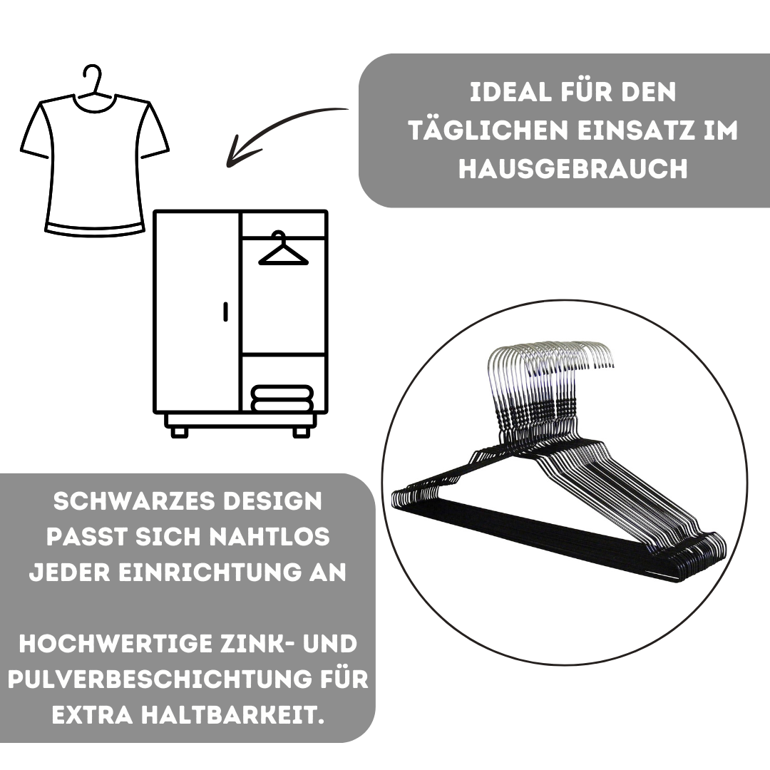 Quality-Collection | Drahtbügel Schwarz | 100-450 Stück | Drahtbügel | Metall Kleiderbügel | Zink- und Pulverbeschichtung | Platzsparend | 2,3 mm Stärke | Mit Einkerbungen | Für Hausgebrauch, Reinigung & Einzelhandel