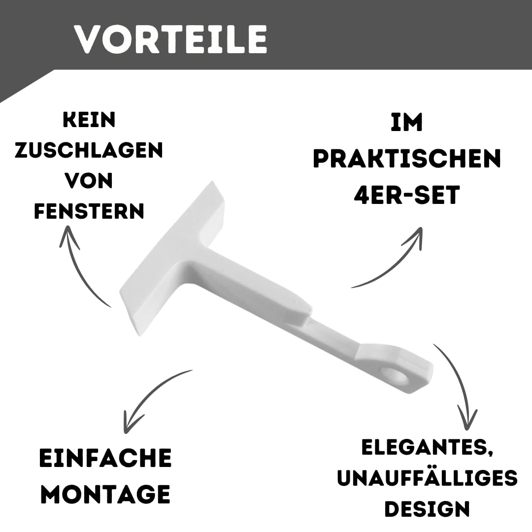 Fensterfeststeller für Kippfenster, 4er-Set, Weiß