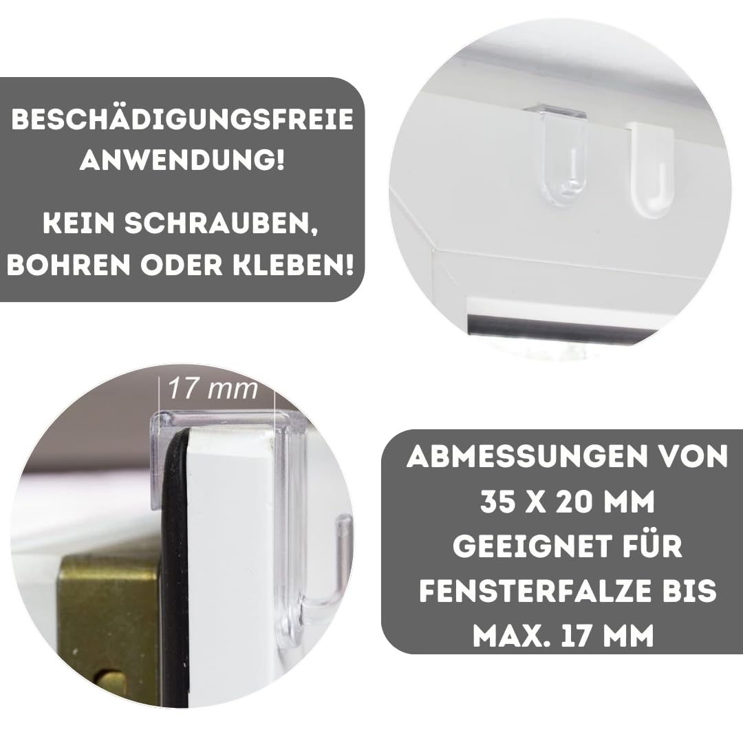 Fensterhaken | Dekohaken - Aufhänger | Transparent | 20er-Set | Für Fenster bis maximal 17 mm Falzmaß geeignet | Optimal für Ihre Fensterdeko | 35 x 20 mm