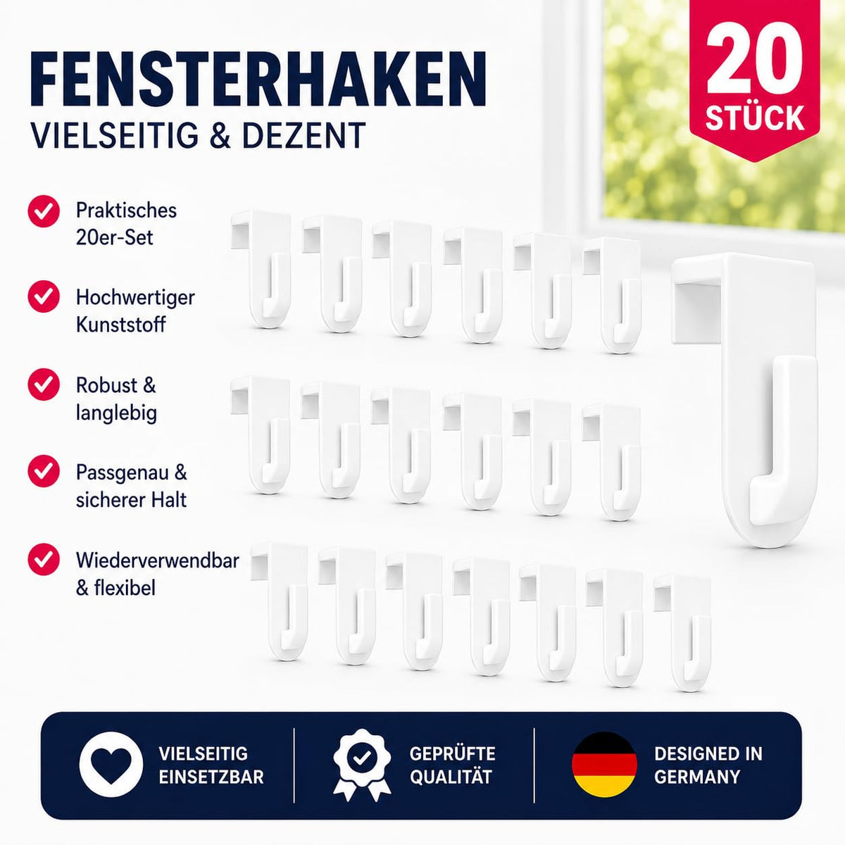 Fensterhaken für Fensterdeko, 20er-Set, Weiß