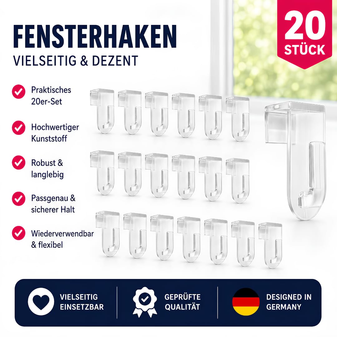 Fensterhaken für Fensterdeko, 20er-Set, Transparent