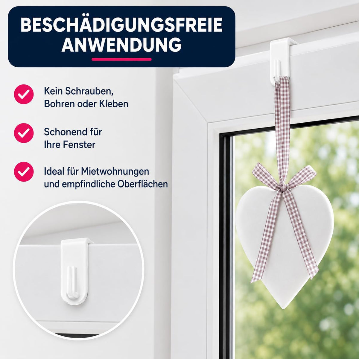 Fensterhaken für Fensterdeko, 20er-Set, Weiß