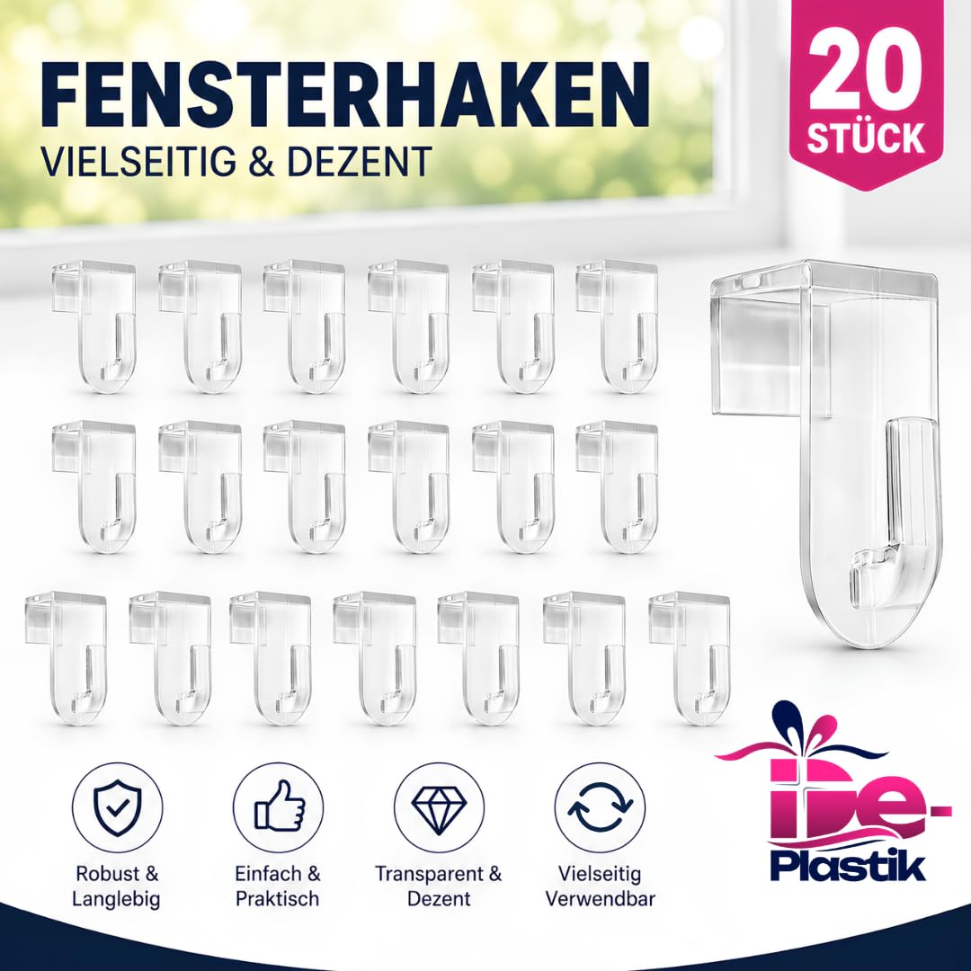 Fensterhaken für Fensterdeko, 20er-Set, Transparent