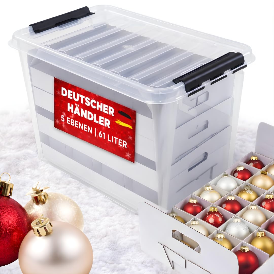 Weihnachtskugel-Box 61 Liter mit transparentem Deckel