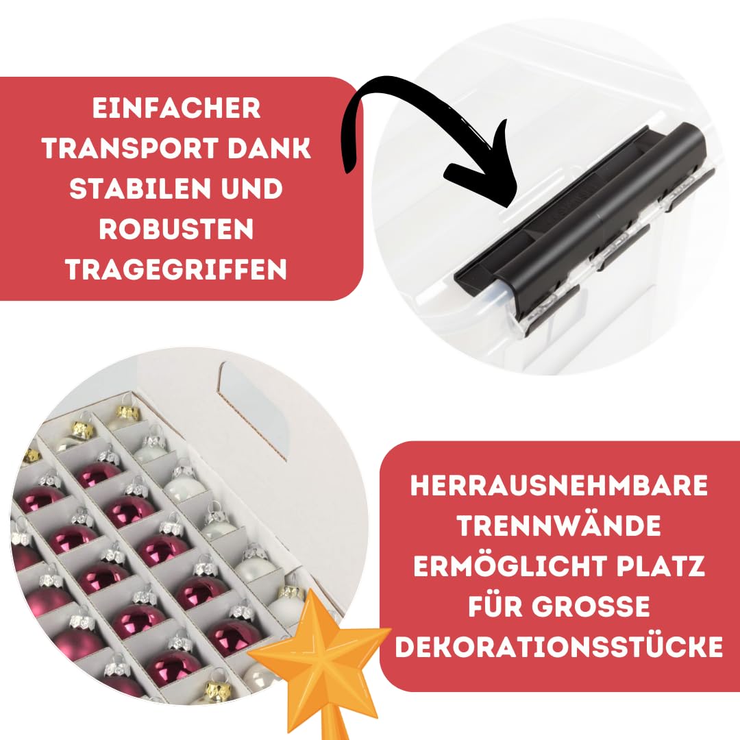 Weihnachtskugel-Box 47 Liter mit transparentem Deckel