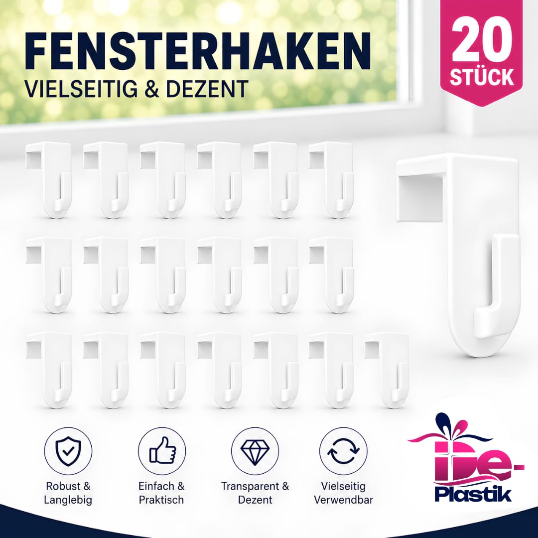 Fensterhaken für Fensterdeko, 20er-Set, Weiß
