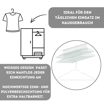 Quality-Collection | Drahtbügel Weiß | 100-450 Stück | Drahtbügel | Metall Kleiderbügel | Zink- und Pulverbeschichtung | Platzsparend | 2,3 mm Stärke | Mit Einkerbungen | Für Hausgebrauch, Reinigung & Einzelhandel