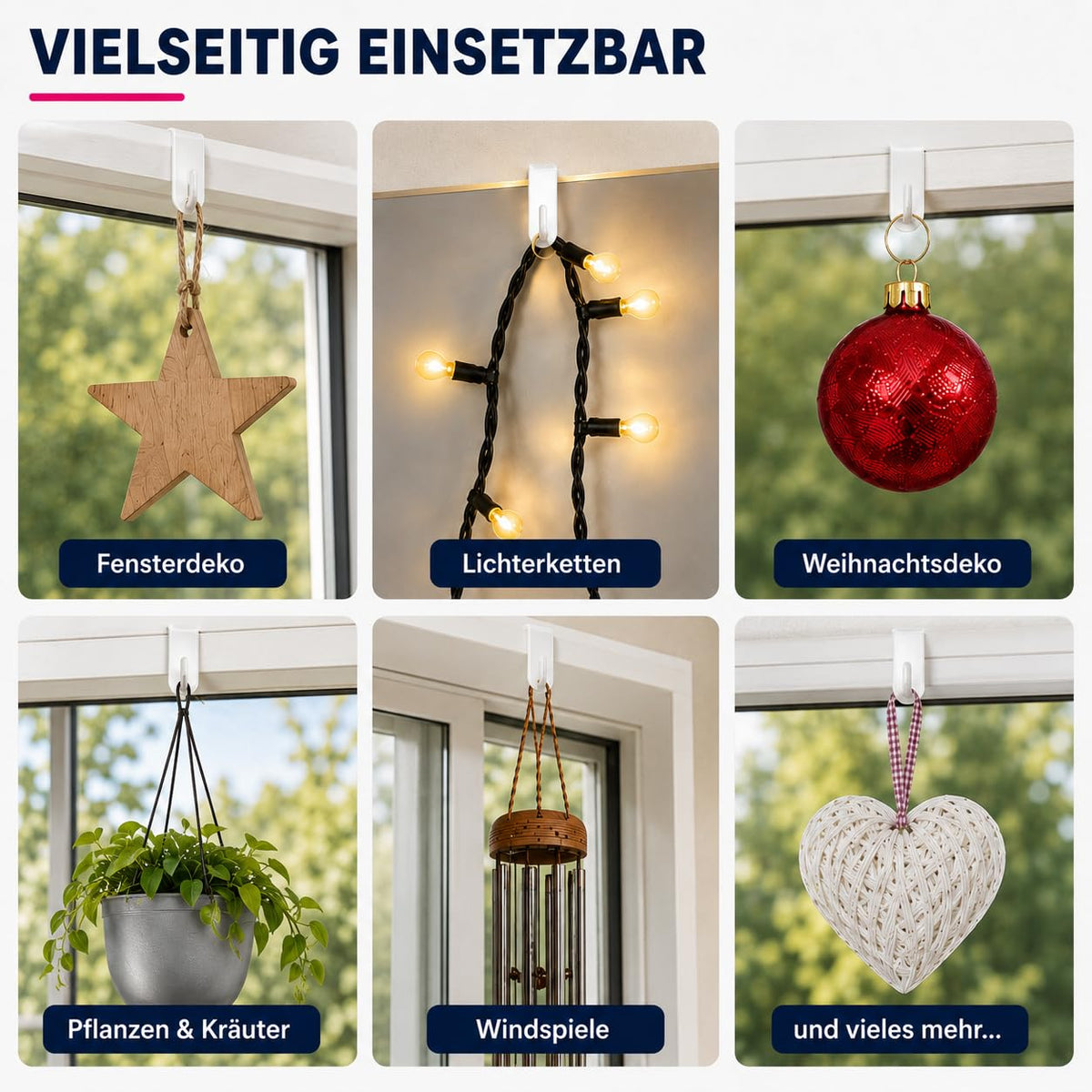 Fensterhaken für Fensterdeko, 20er-Set, Weiß