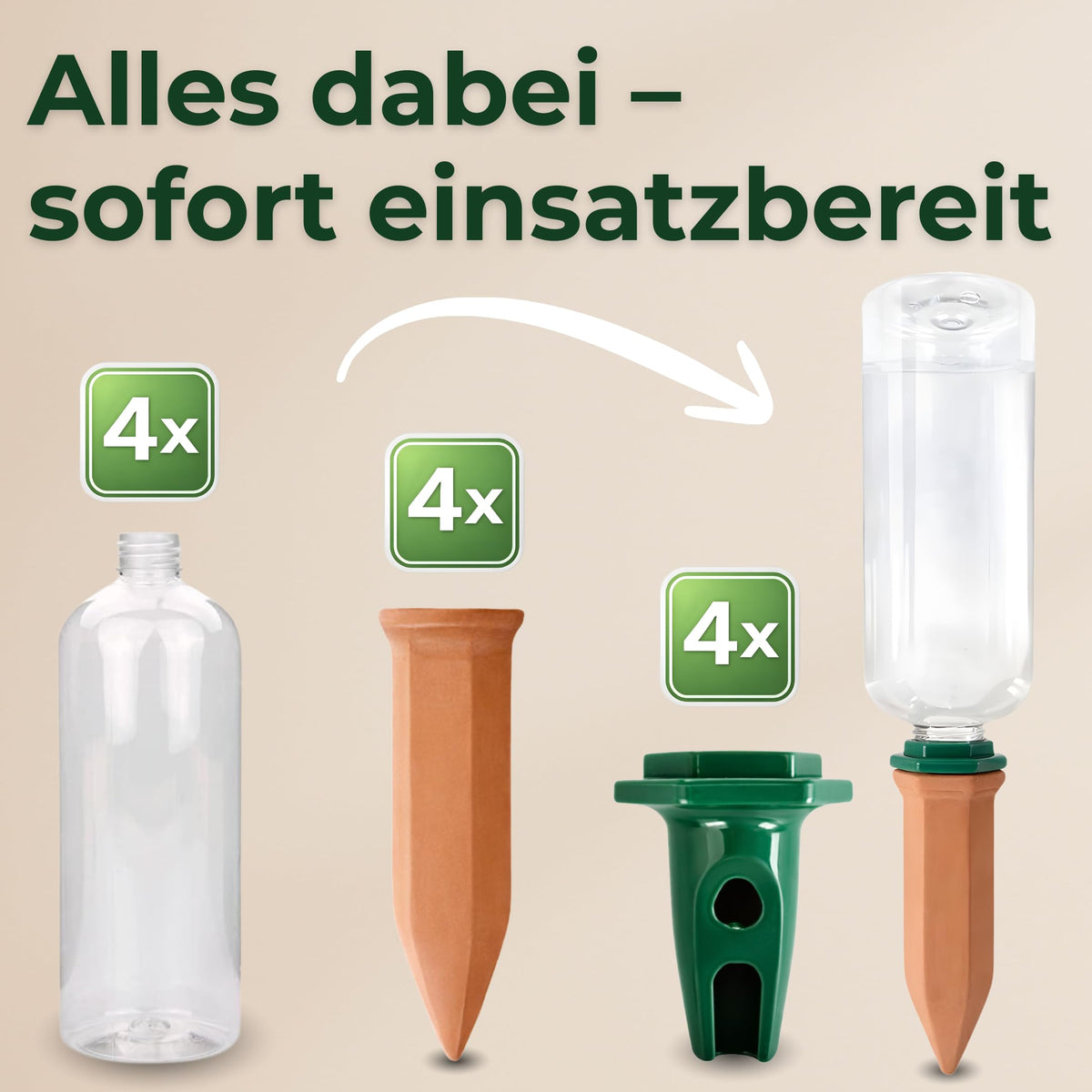 Tonkegel-Bewässerungsset, 4 Stück