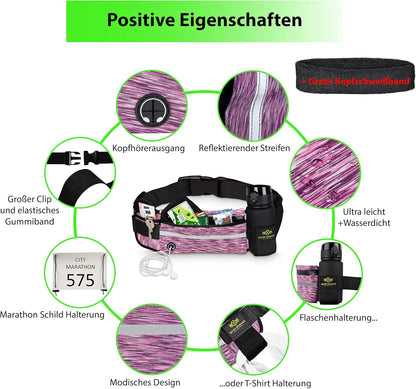 Camouflage Rosa | Lucky Humans Laufgürtel Sport | Joggen & Laufen mit Handy-Tasche | Damen & Herren Bauchtasche mit Flaschen & Handy-Halterung | Trinkgürtel Running & Walking Belt