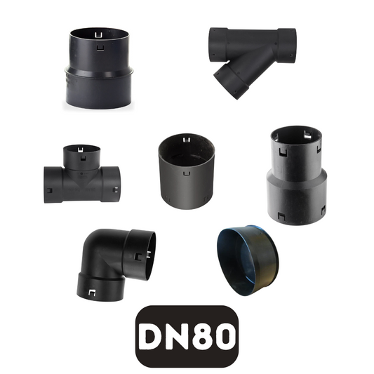 DN80 Muffe, T-Stück, Endstück, Winkel, Y-Stück, Übergang & Reduzierung