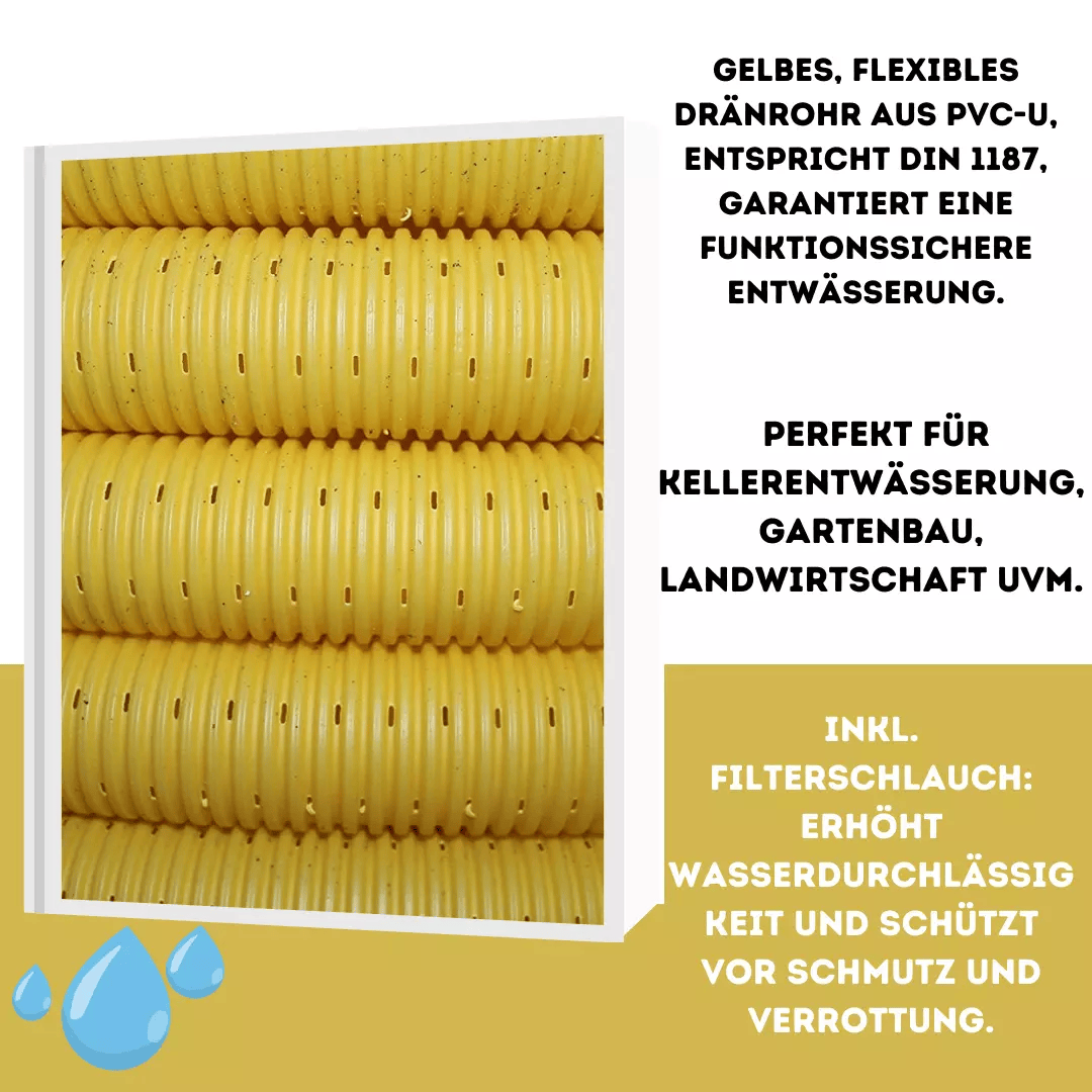 Drainagerohr Gelb inkl. Filterschlauch - Nylonfilter