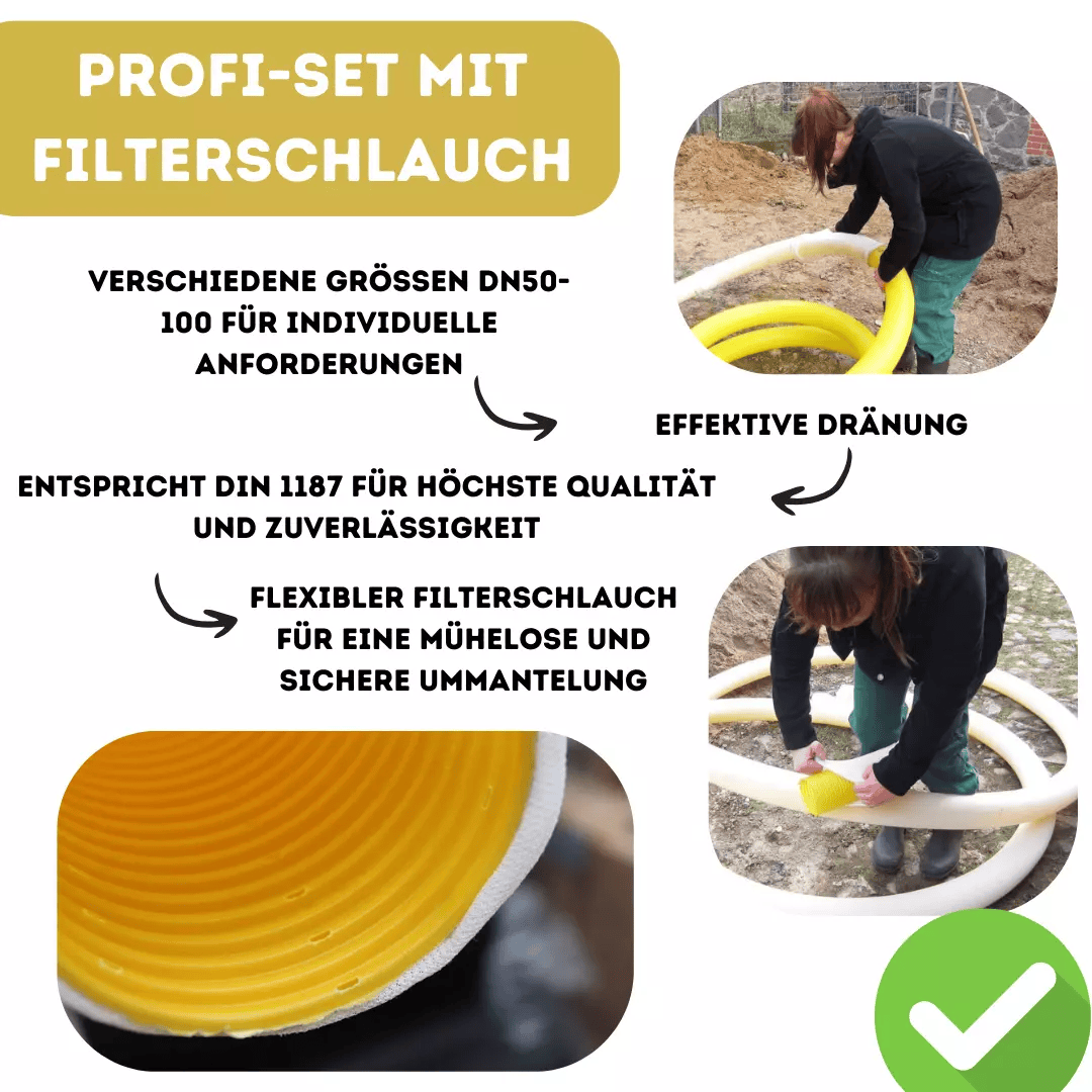 Drainagerohr Gelb inkl. Filterschlauch - Nylonfilter