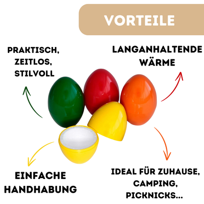 Quality-Collection Eierwärmer Thermo-Ei | Der Klassiker für warme Frühstücks- und Ostereier | Integriertes Styropor für langanhaltende Wärme | Ideal für Zuhause, Camping und Picknick | 4er-Set