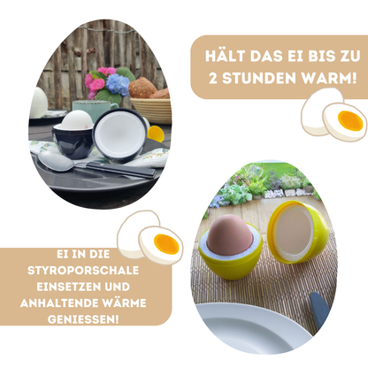 Quality-Collection Eierwärmer Thermo-Ei | Der Klassiker für warme Frühstücks- und Ostereier | Integriertes Styropor für langanhaltende Wärme | Ideal für Zuhause, Camping und Picknick | 4er-Set