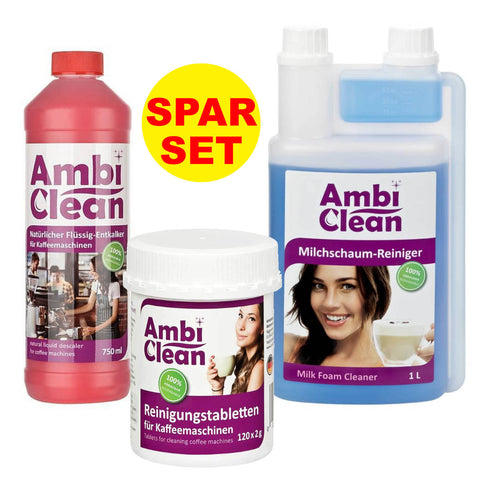 AmbiClean SPAR-SET , Reinigungstabs (120x2 g | 240 g), Entkalker (750 ml), Milchschaumreiniger (1L)