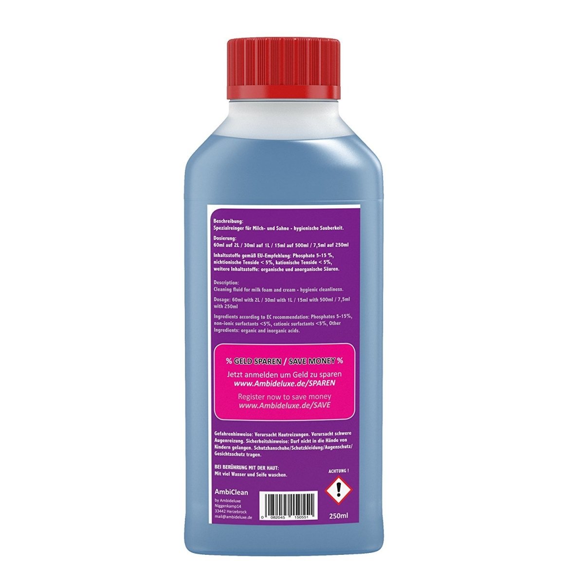 AmbiClean Milchschaumreiniger für Kaffeevollautomat etc. 4x250 ml | 1000 ml - Ambideluxe GmbH