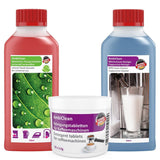 AmbiClean Reiniger-Set, Reinigungstabletten (30x2 g | 60 g), Flüssigentkalker (250 ml) & Milchschaumreiniger (250 ml) - Ambideluxe GmbH