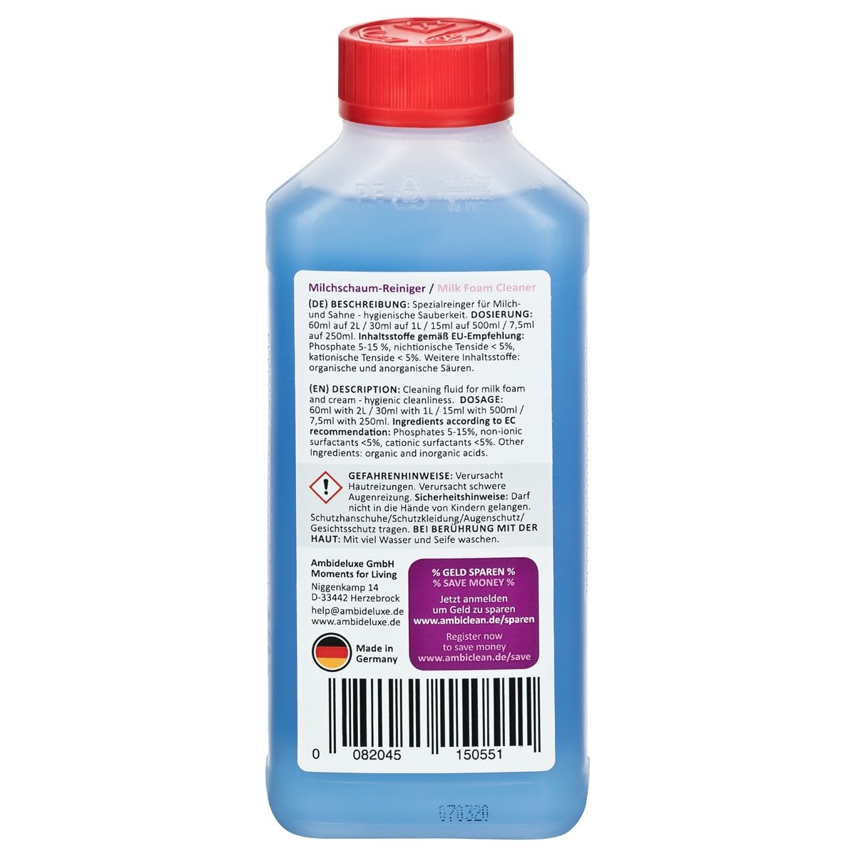 Milchschaumreiniger für Kaffeevollautomat, Kaffeemaschinen etc. - 2x250 ml | 500 ml - Ambideluxe GmbH